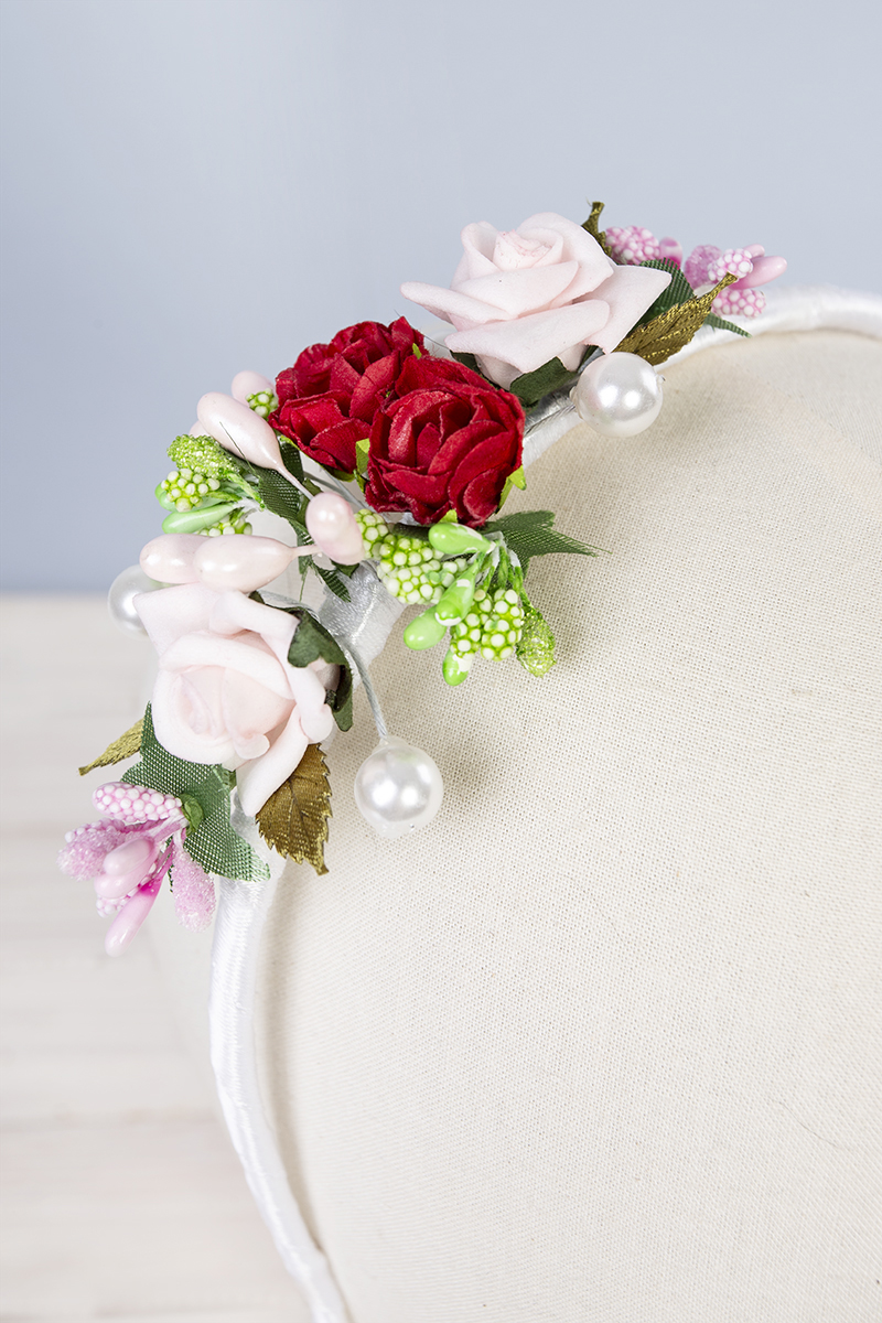 Opaska i bransoletka z kwiatów w odcieniach różu - OPŻ 15