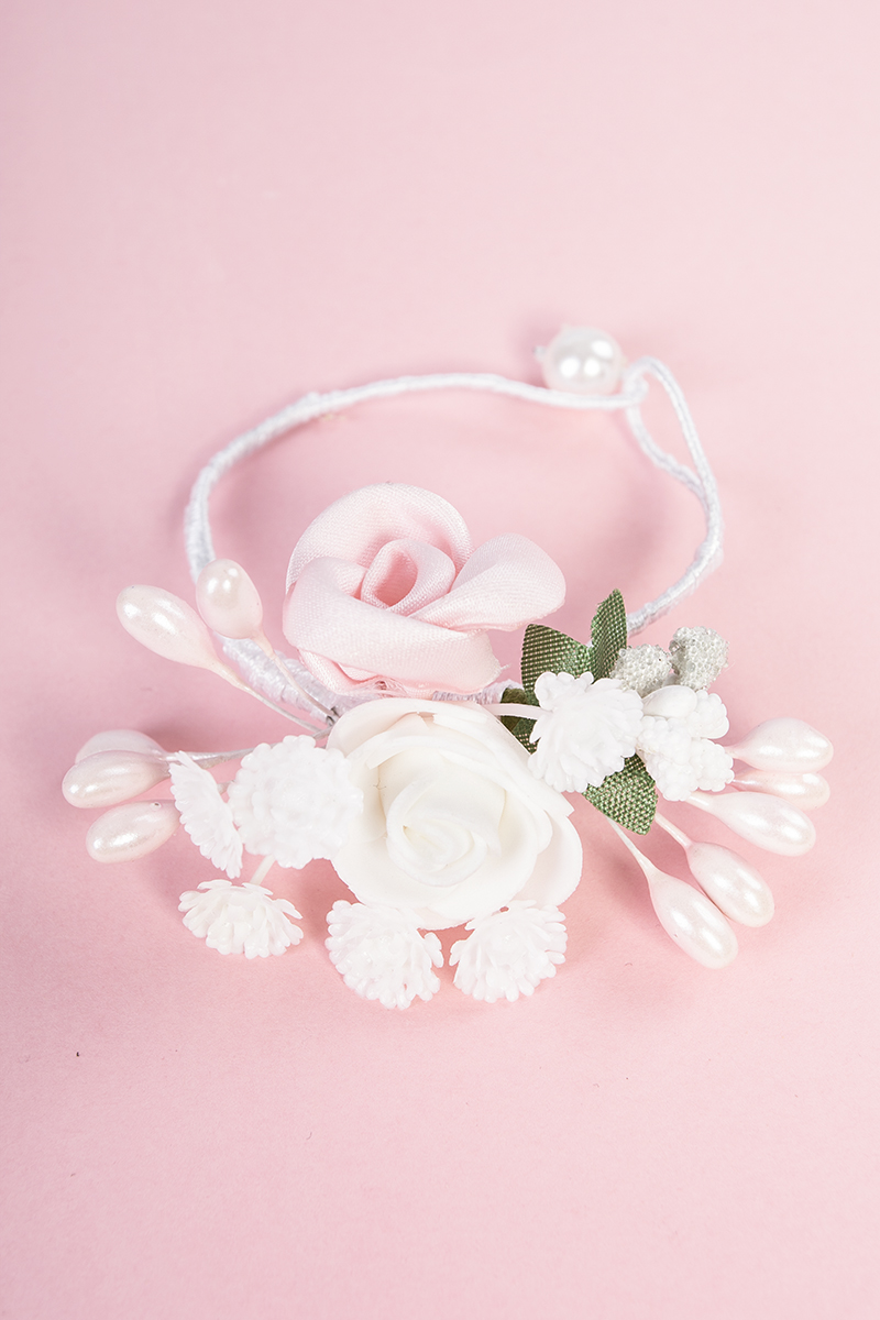 Grzebyk i bransoletka z kwiatów z akcentem pudrowego różu - GPŻ 10