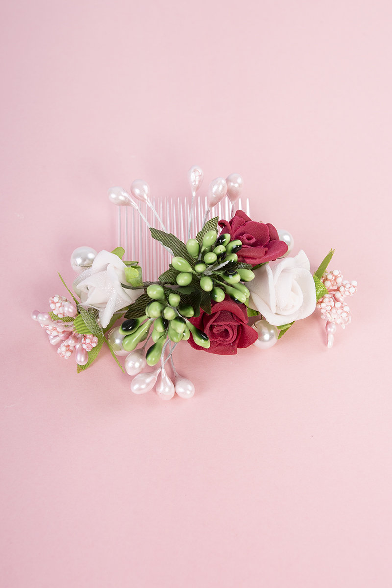Grzebyk i bransoletka z kwiatów w odcieniach różu - GPŻ 15