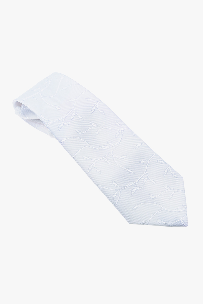 Żakardowy krawat chłopięcy biały - kb