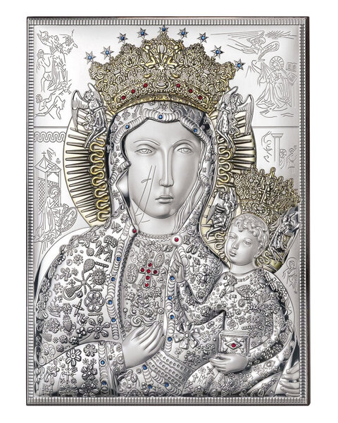 Obrazek z wizerunkiem Matki Bożej Częstochowskiej w koronie