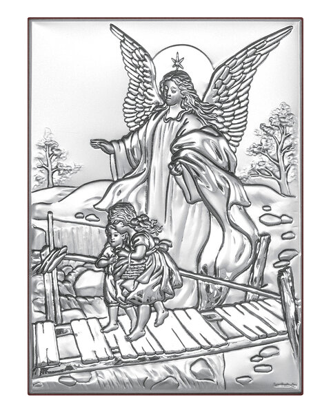 Obrazek z wizerunkiem Anioła Stróża na kładce nad dziećmi