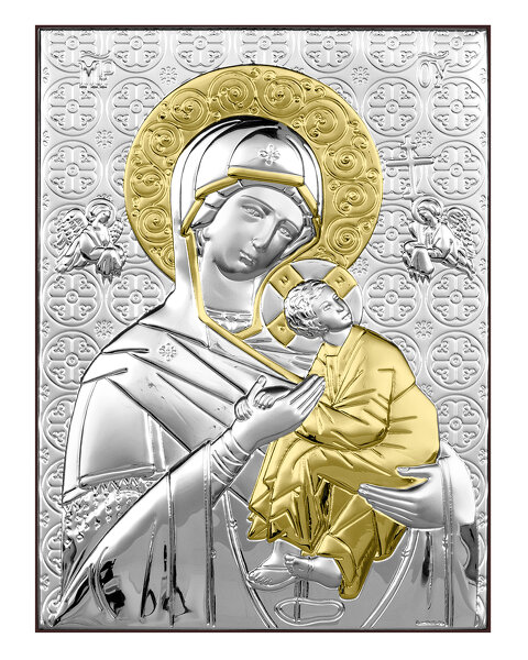 Obrazek z wizerunkiem Matki Bożej Nieustającej Pomocy, prostokątny ze złoceniami