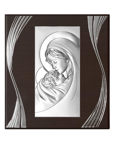 Obrazek z wizerunkiem Matki Bożej na brązowym panelu, ze zdobieniem
