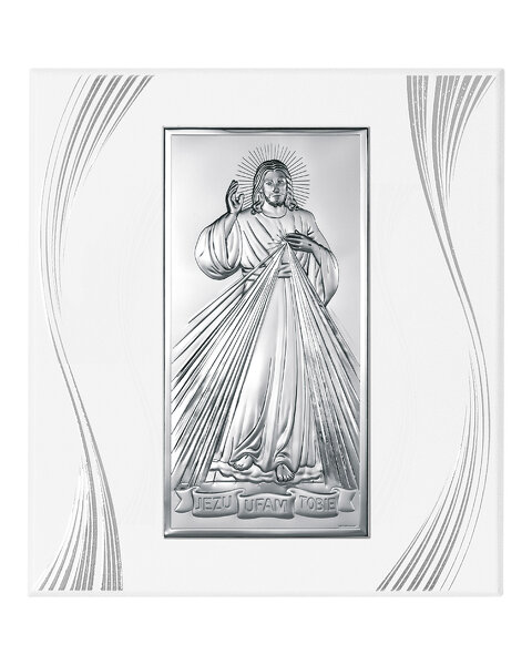 Obrazek z wizerunkiem Jezusa na białym panelu ze zdobieniami