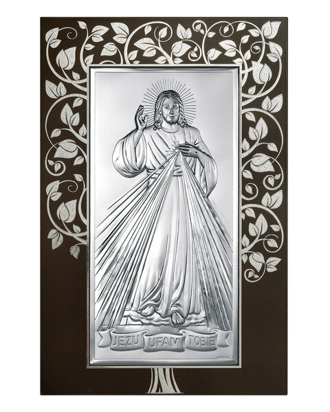 Obrazek z wizerunkiem Św. Rodziny, prostokątny na brązowym panelu