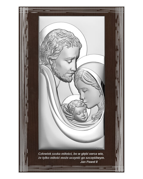 Obrazek z wizerunkiem Św. Rodziny na brązowym prostokątnym panelu