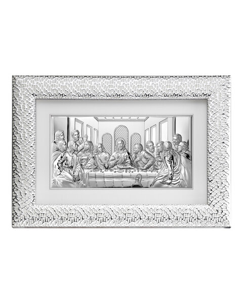 Obraz Ostatnia Wieczerza w srebrnej ramie, za szkłem
